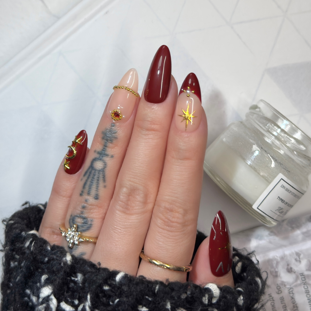Midnight Starry Sky | Handmade Nails,Ellie Vincy Press on Nails,Long, Medium Almond,Geometric, Glitter,Handmade Gold, Black, Red press on nails,10 pcs, false nails,reusable,glue on nails