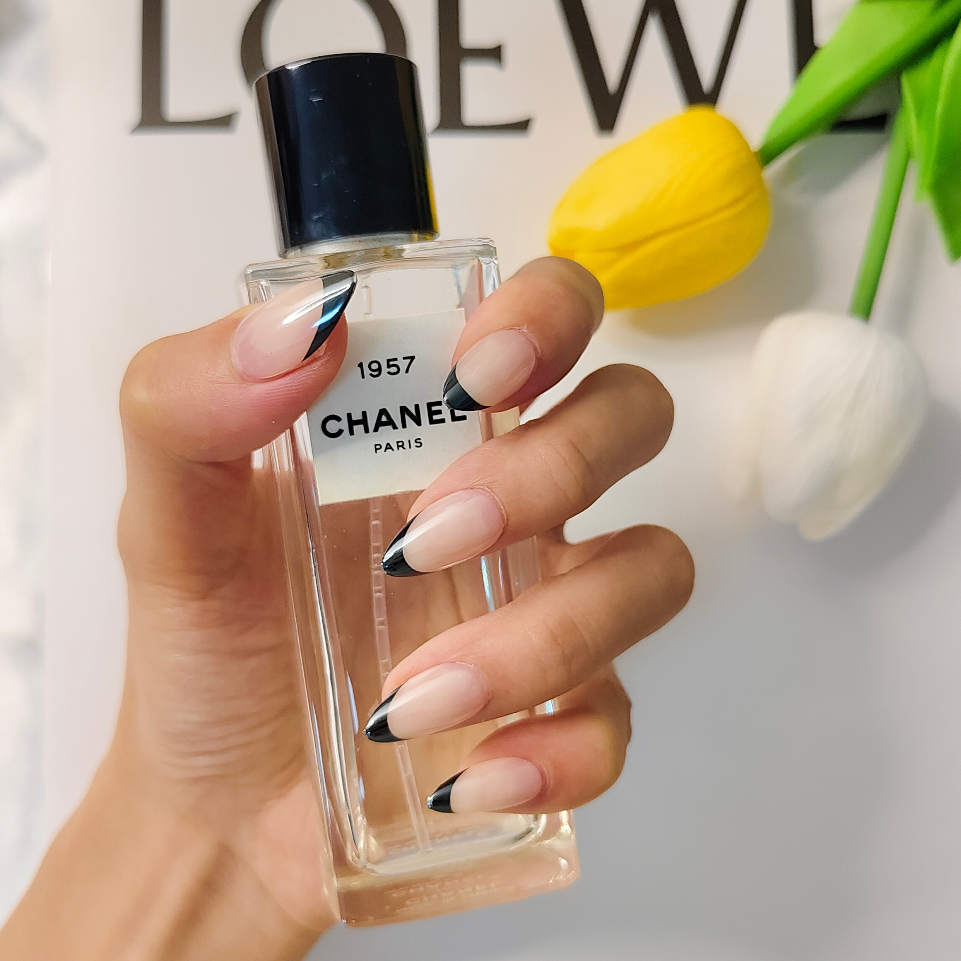 french tip, black french nails, black nude nails, french tip glazed, french tip chrome, chrome nails, press on nails, glued on nails,