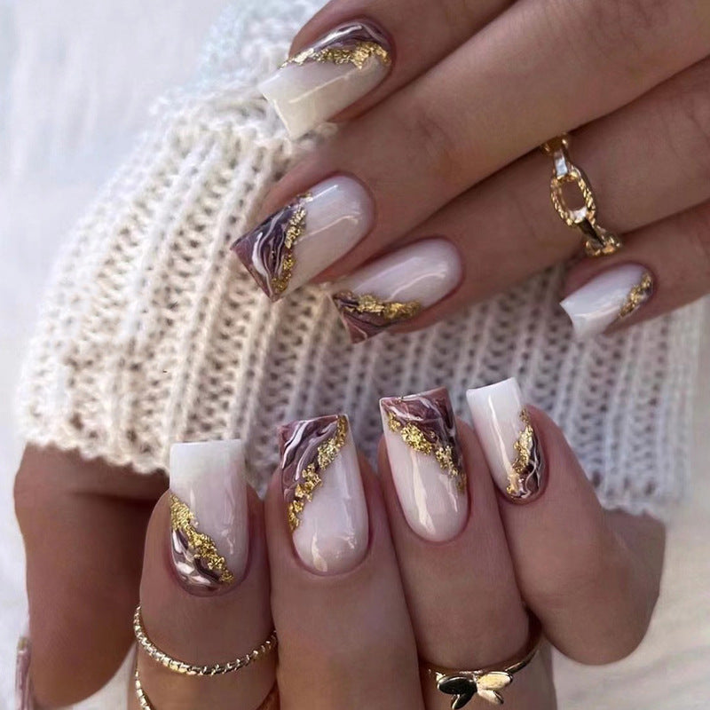 Ombre Gold,Ellie Vincy Press on Nails, Square,Other, White press on nails,24 pcs, False nails,Reusable,Glue on nails,Sticky on nails,Pop on nails