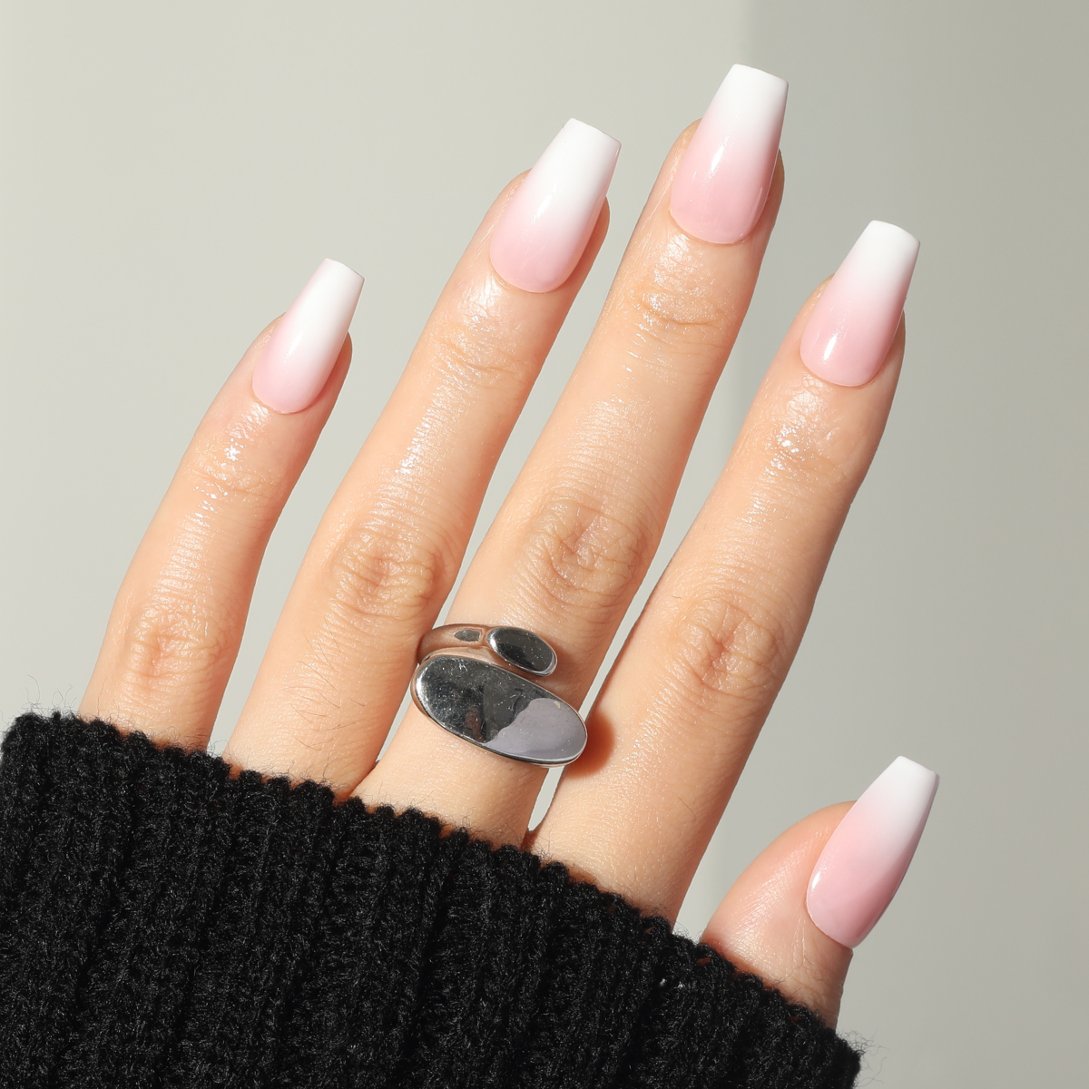 Baby Boomer Nude Medium Coffin,Ellie Vincy Press on Nails, Coffin,Ombre, White press on nails,28 pcs, False nails,Reusable,Glue on nails,Sticky on nails,Pop on nails