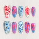 Candy Swirls| Handmade Nails,Ellie Vincy Press on Nails,Long, Medium  Almond,Glitter, Metallic, Abstract,Handmade Pink, Red, Blue press on nails,10 pcs, false nails,reusable,glue on nails