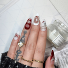 Sweet Cherry Charm | Handmade Nails,Ellie Vincy Press on Nails,Long, Medium  Almond,French tip,Handmade Brown, White, Silver, Red press on nails,10 pcs, false nails,reusable,glue on nails