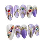 Golden Lavender Twist | Handmade Nails,Ellie Vincy Press on Nails,Medium  Almond,Metallic, Geometric,Handmade Purple, Gold press on nails,10 pcs, false nails,reusable,glue on nails