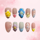 Petal Whispers | Handmade Nails,Ellie Vincy Press on Nails,Short  Almond,Cute, Floral, French tip,Handmade White, Pink, Floral, Blue, Yellow press on nails,10 pcs, False nails,Reusable,Glue on nails,Sticky on nails,Pop on nails