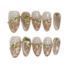 Gold Gemstone Nails| Handmade Nails,Ellie Vincy Press on Nails,Short  Almond,Glitter, Geometric,Handmade Gold press on nails,10 pcs, false nails,reusable,glue on nails