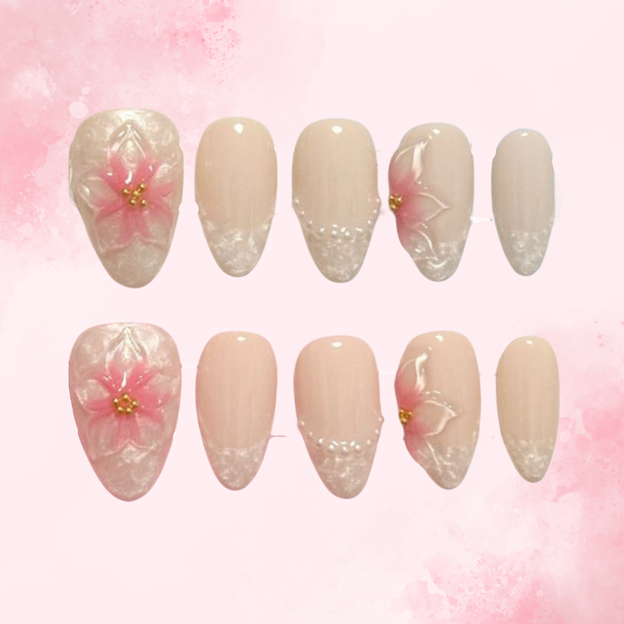 Petal Frost | Handmade Nails,Ellie Vincy Press on Nails,Short  Almond,Cute, Floral, French tip,Handmade White, Nude, Floral, Pink, Beige, Clear press on nails,10 pcs, False nails,Reusable,Glue on nails,Sticky on nails,Pop on nails
