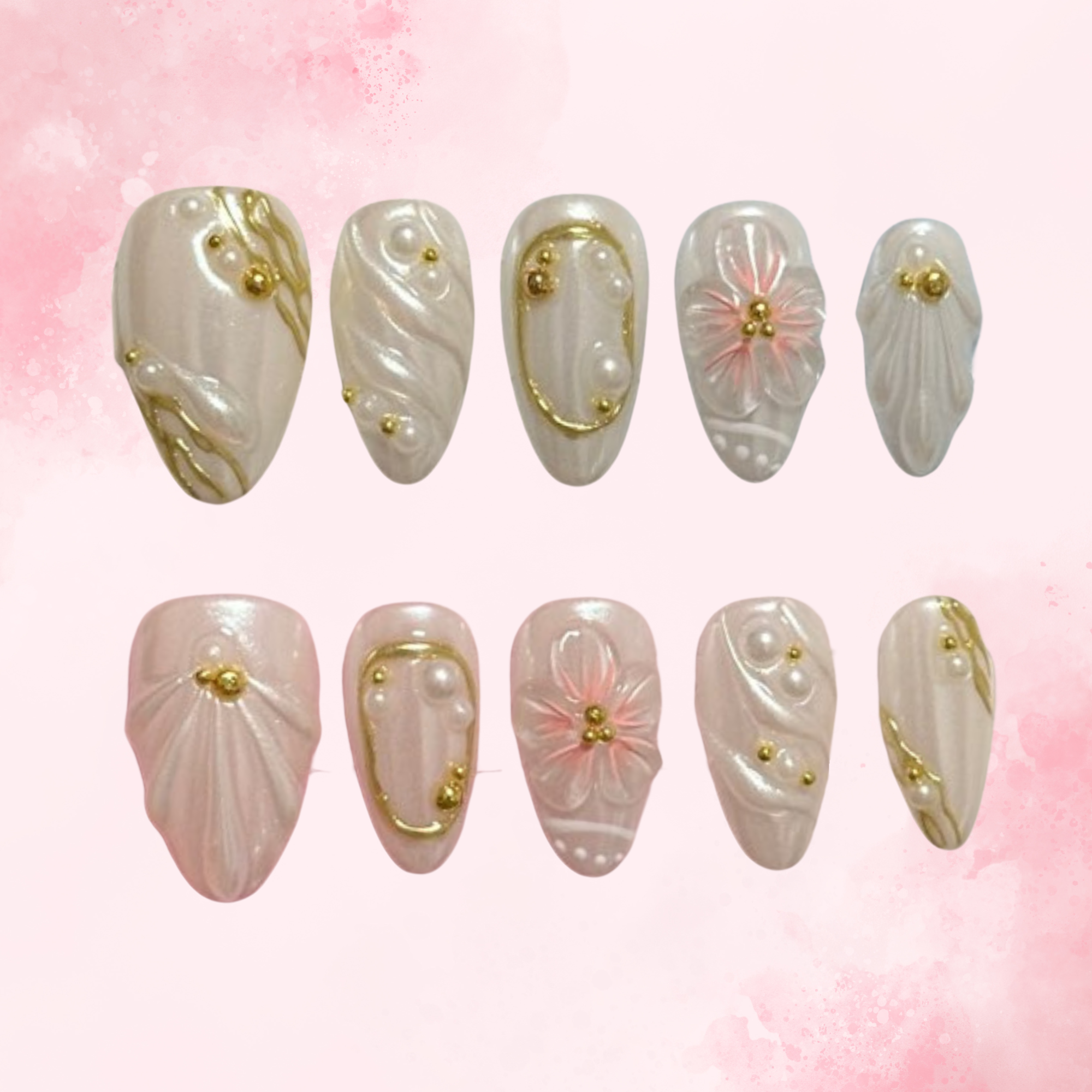 Pearl Drapes | Handmade Nails,Ellie Vincy Press on Nails,Short  Almond,Cute, Floral, French tip,Handmade White, Nude, Floral, Yellow, Clear press on nails,10 pcs, False nails,Reusable,Glue on nails,Sticky on nails,Pop on nails