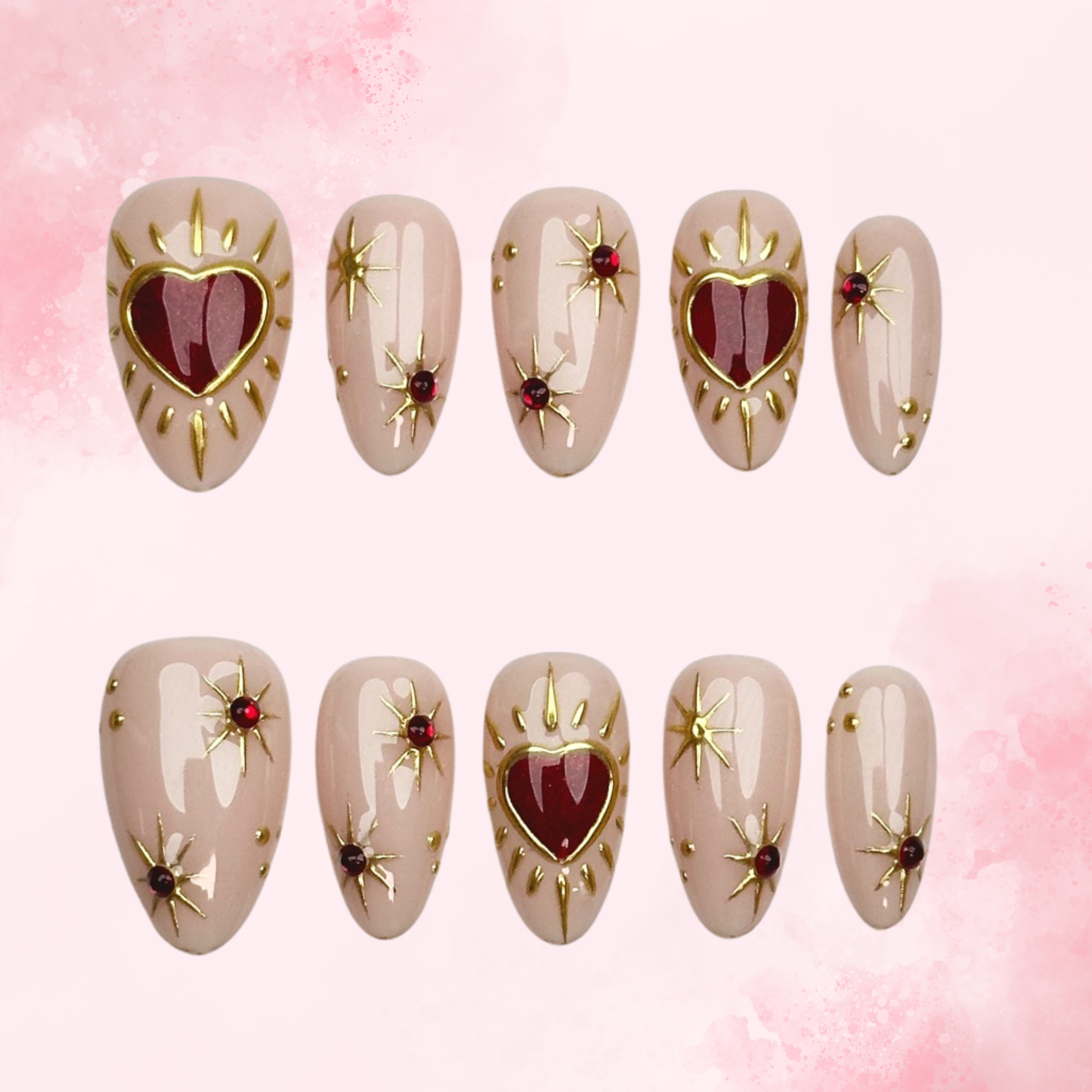 Sacred Flame | Handmade Nails,Ellie Vincy Press on Nails,Short  Almond,Cute, Floral, French tip,Handmade White, Floral, Clear, Gold, Beige press on nails,10 pcs, False nails,Reusable,Glue on nails,Sticky on nails,Pop on nails