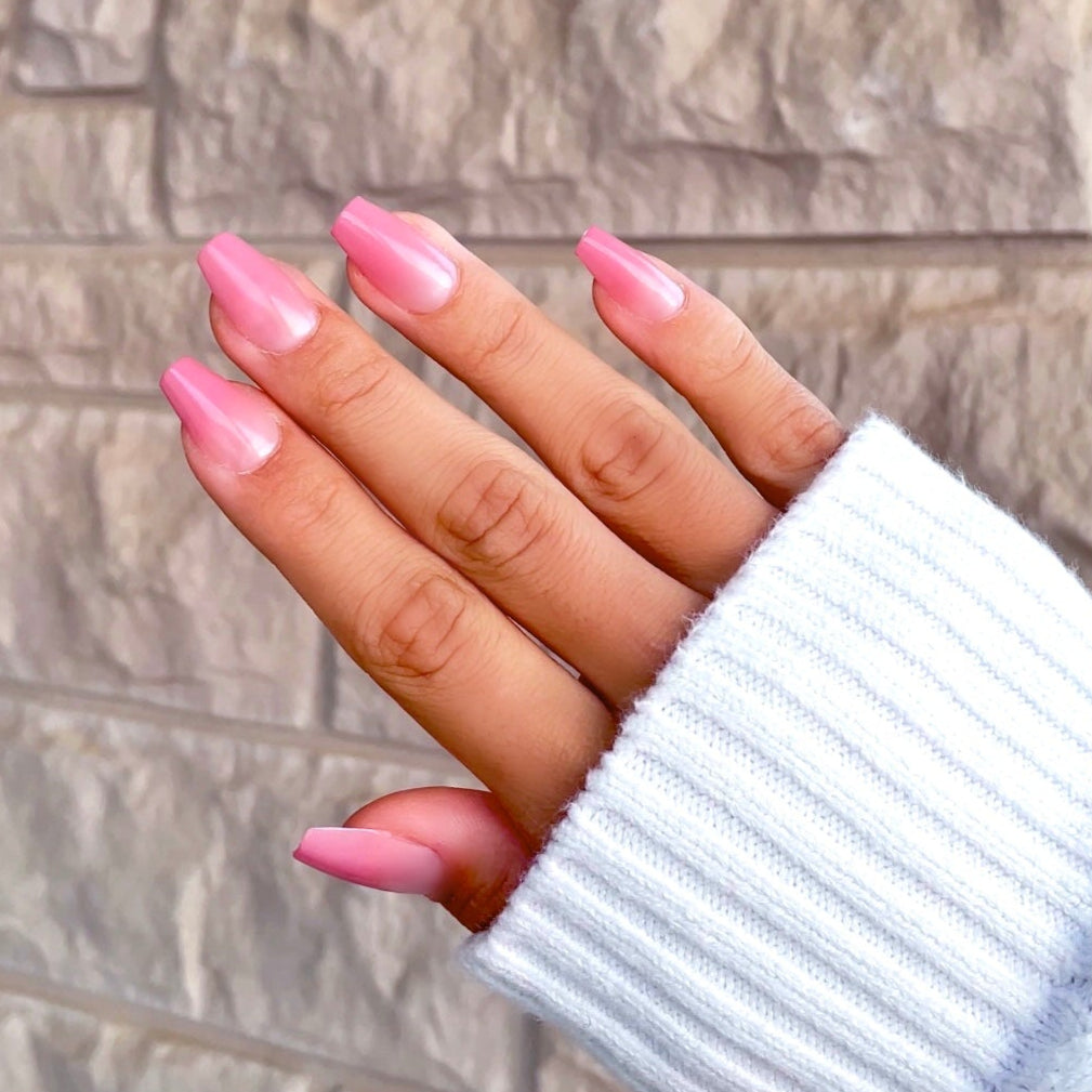 Coffin Fade,Ellie Vincy Press on Nails,Medium  Almond,Ombre, Solid color, Pink press on nails,30 pcs, False nails,Reusable,Glue on nails,Sticky on nails,Pop on nails