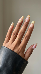 ellie vincy press on nails  Nude Shell  Short Almond Luxury Glue on Press on Nails Almond, Square  Green  Floral, French tip, Animal print, Geometric, EV025, Metallic