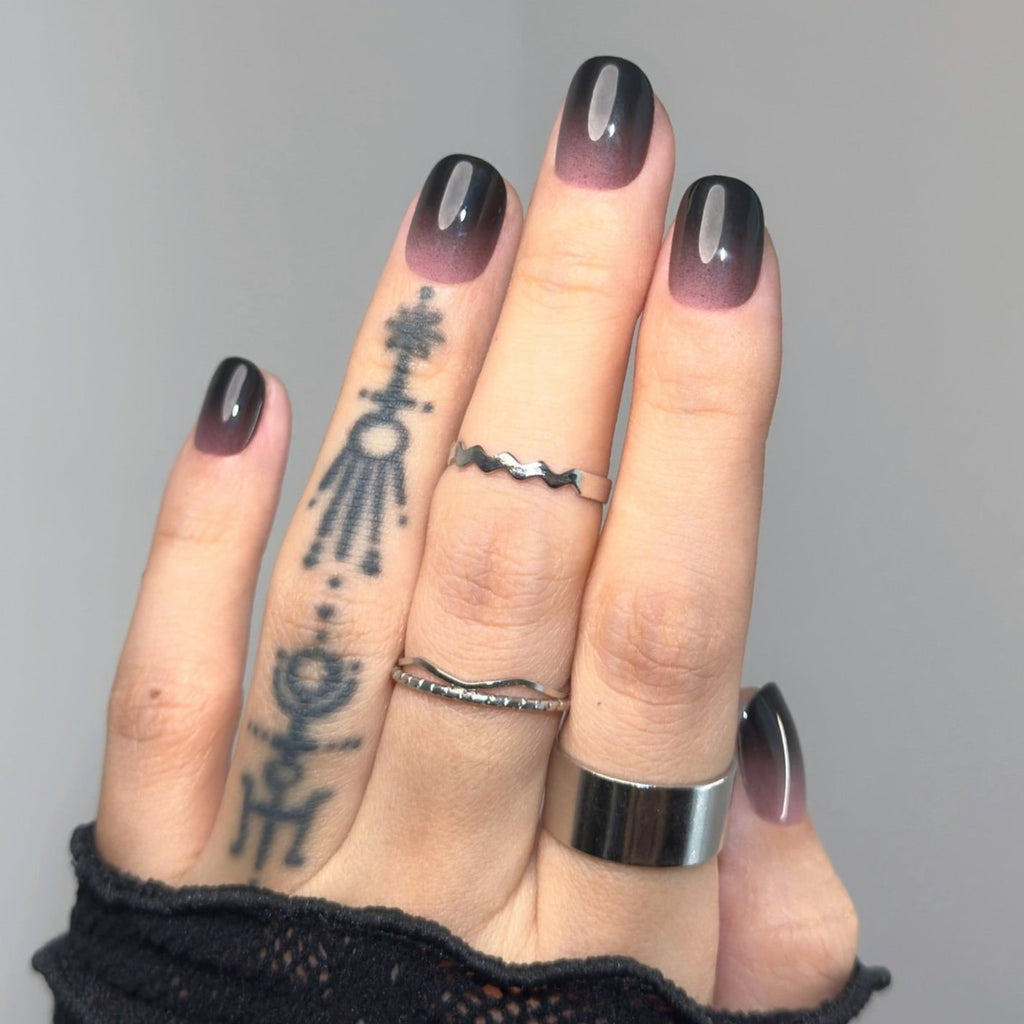 pink nails, short pink nails, short pink nails, black nails, short black nails, black square nails, squoval nails, Press On Nails, Fake Nails, Stick-On Nails, Glue-On Nails, purple nails, ombre nails