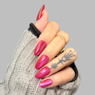 Red Cat Eye Almond｜New Year,Ellie Vincy Press on Nails,  Almond,Solid color, Red press on nails,30 pcs, false nails,reusable,glue on nails