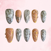 Chrome Swirl  | Handmade Nails,Ellie Vincy Press on Nails,Short  Almond,Glitter, Chrome,Handmade Orange, Gray, Silver press on nails,10 pcs, false nails,reusable,glue on nails