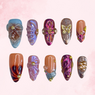 Bow Bling| Handmade Nails,Ellie Vincy Press on Nails,Medium  Almond,Iridescent, Floral,Handmade Nude, Red, Orange, Purple press on nails,10 pcs, false nails,reusable,glue on nails