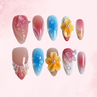 3D Floral & Butterfly | Handmade Nails,Ellie Vincy Press on Nails,Medium  Almond,Glitter, Floral, Solid color,Handmade Pink, Yellow, Blue press on nails,10 pcs, false nails,reusable,glue on nails