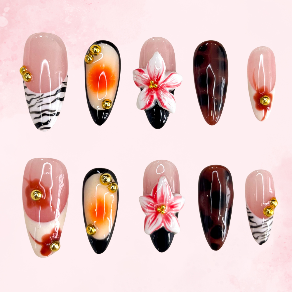 Autumn Bloom | Handmade Nails,Ellie Vincy Press on Nails,Long, Medium  Almond,Glitter, Floral,Handmade Animal, Multicolor, Floral press on nails,10 pcs, false nails,reusable,glue on nails